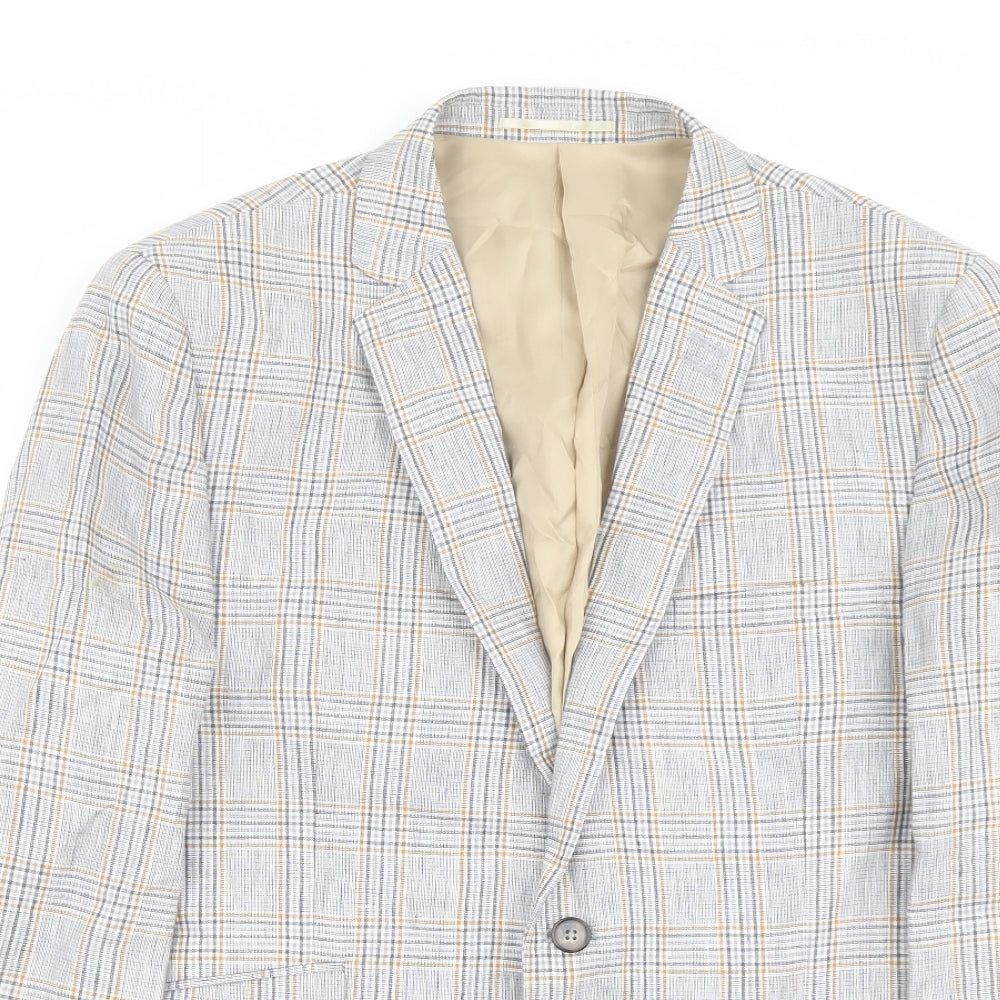Brook Taverner Mens Blue Check Linen Jacket Suit Jacket Size 42 Regular