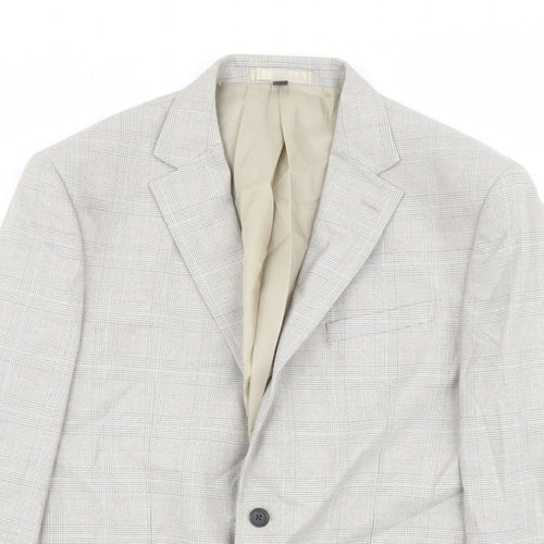Marks and Spencer Mens Beige Check Polyester Jacket Suit Jacket Size 42 Regular