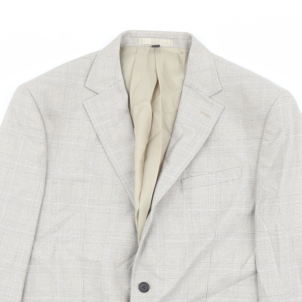 Marks and Spencer Mens Beige Check Polyester Jacket Suit Jacket Size 42 Regular