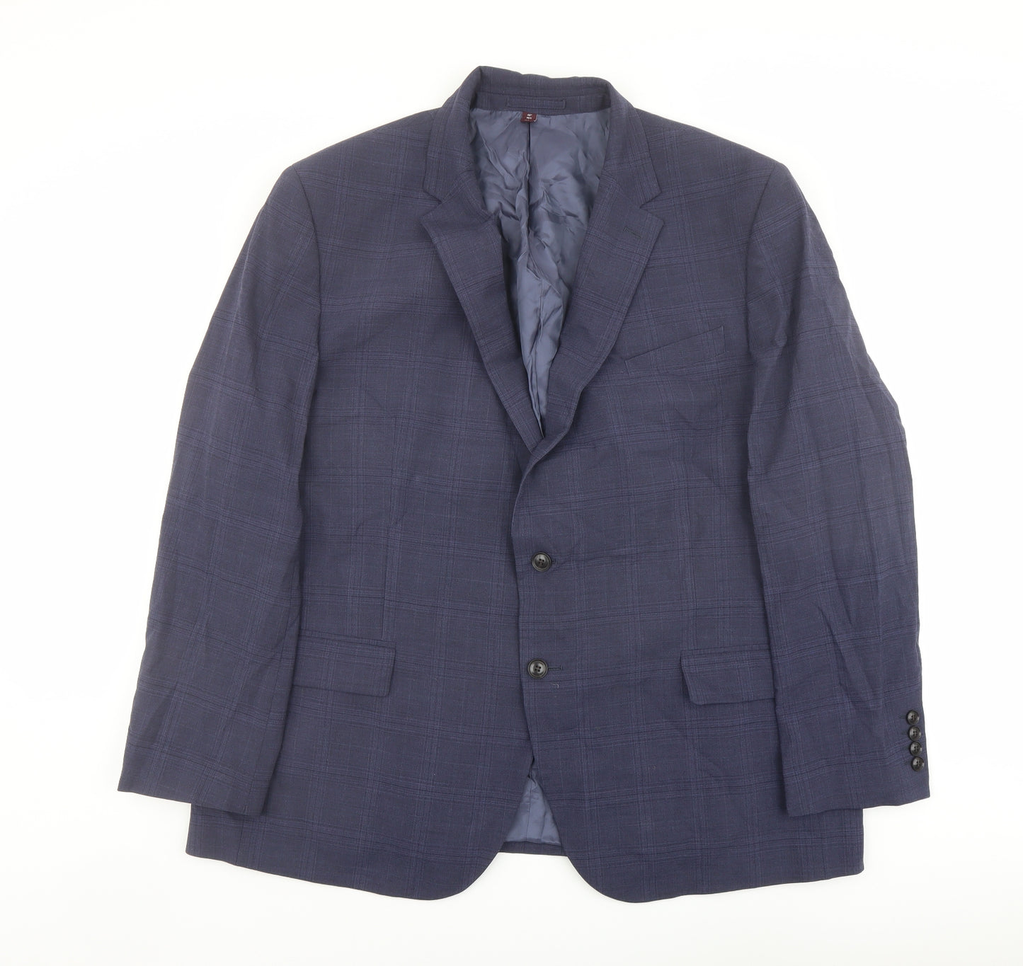 Marks and Spencer Mens Blue Check Wool Jacket Suit Jacket Size 48 Regular