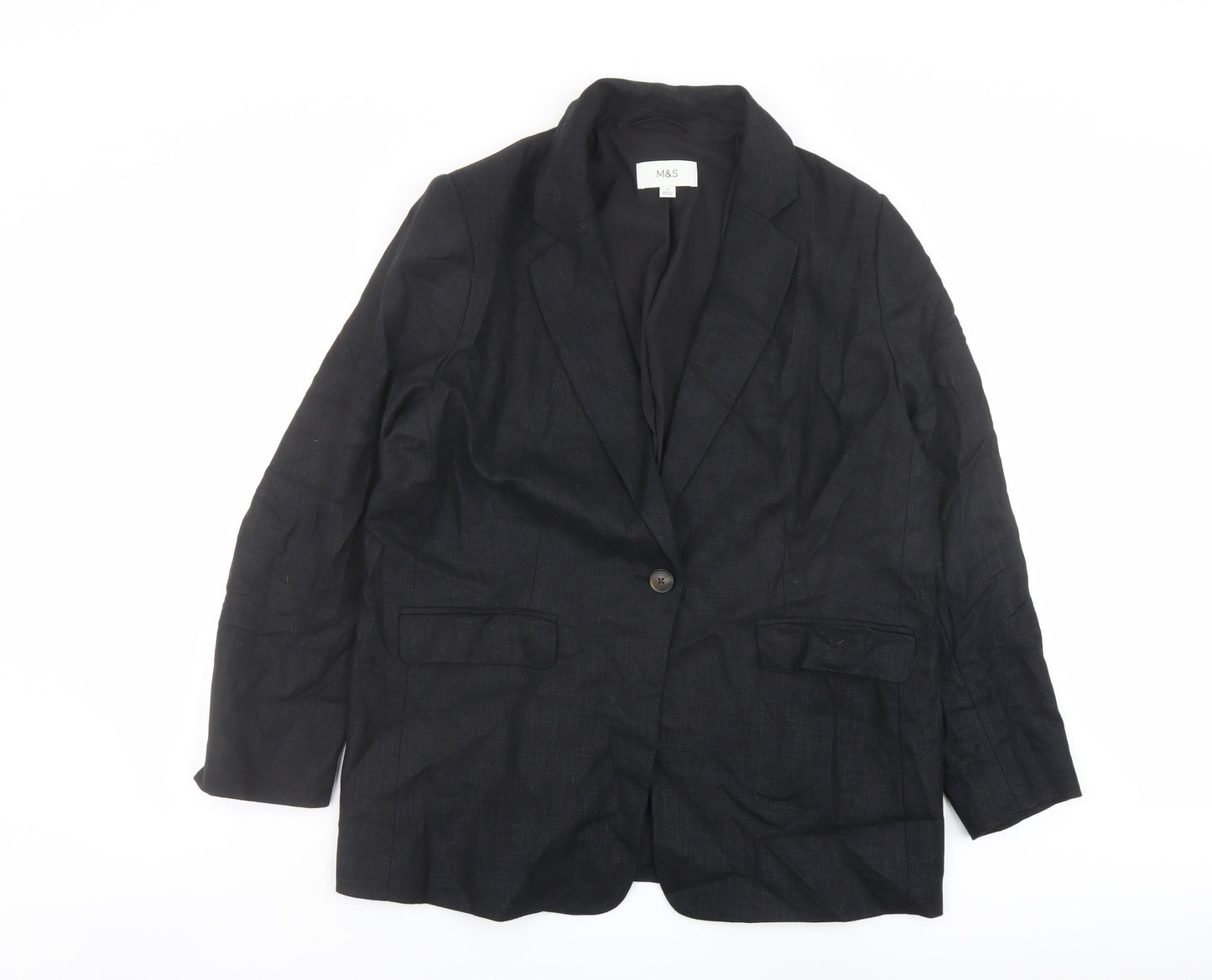 Marks and Spencer Womens Black Herringbone Polyester Jacket Blazer Size 8