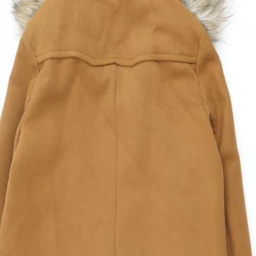 Zara Womens Brown Overcoat Coat Size S Zip - Fuax Fur Trim