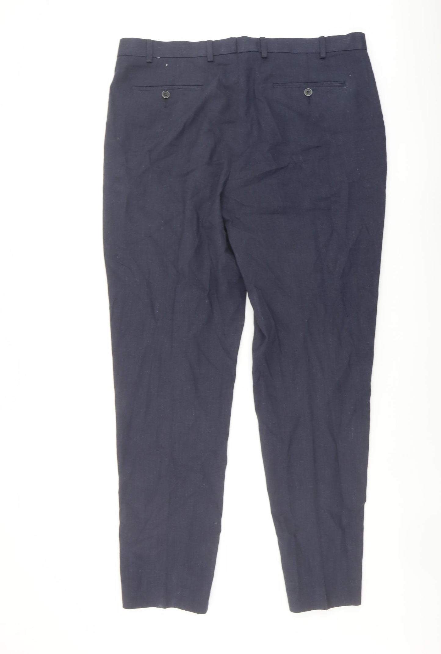 Marks and Spencer Mens Blue Linen Trousers Size 38 in L31 in Regular Button