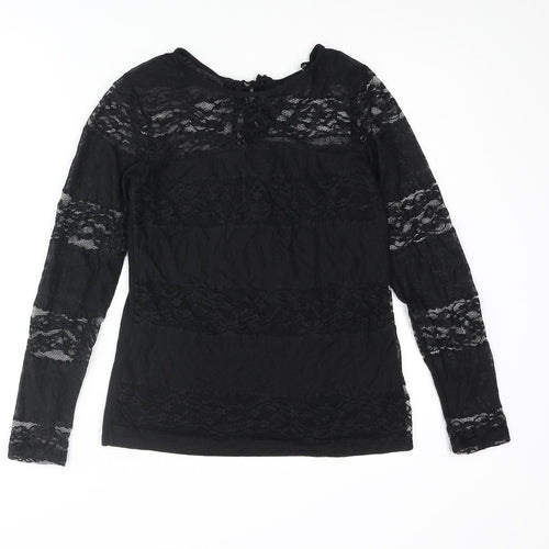 Dorothy Perkins Womens Black Nylon Basic T-Shirt Size 10 Round Neck