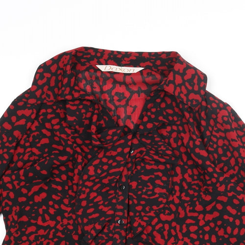 Daxon Womens Red Animal Print Polyester Basic Button-Up Size 12 Collared - Leopard Print