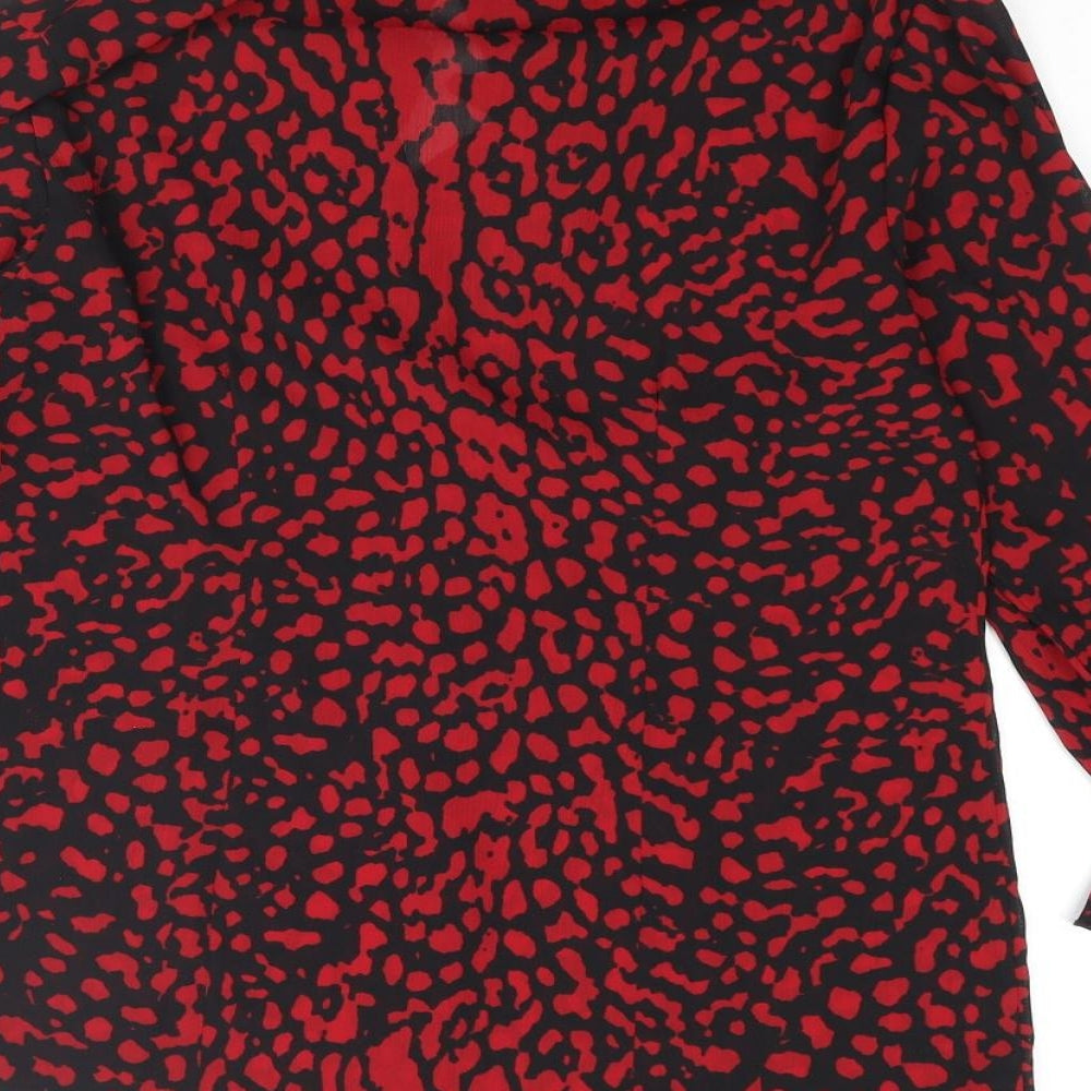 Daxon Womens Red Animal Print Polyester Basic Button-Up Size 12 Collared - Leopard Print