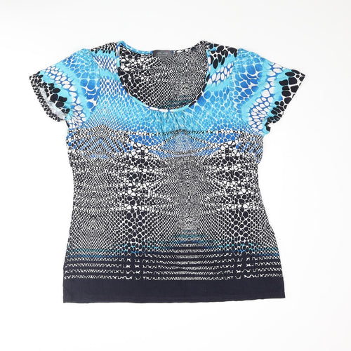 Per Una Womens Blue Geometric Viscose Basic T-Shirt Size 16 Round Neck