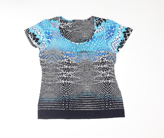 Per Una Womens Blue Geometric Viscose Basic T-Shirt Size 16 Round Neck