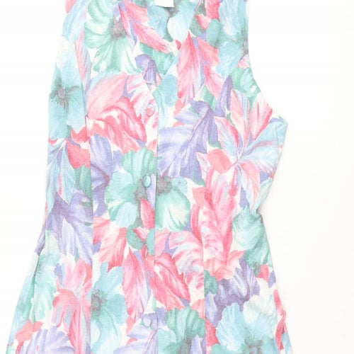 Alexa Womens Multicoloured Floral Polyester A-Line Size 12 V-Neck Button