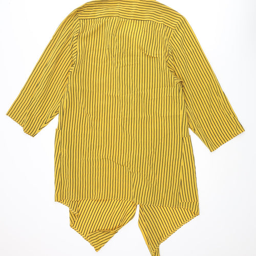 Wallis Womens Yellow Striped Polyester Kimono Blouse Size 10 V-Neck