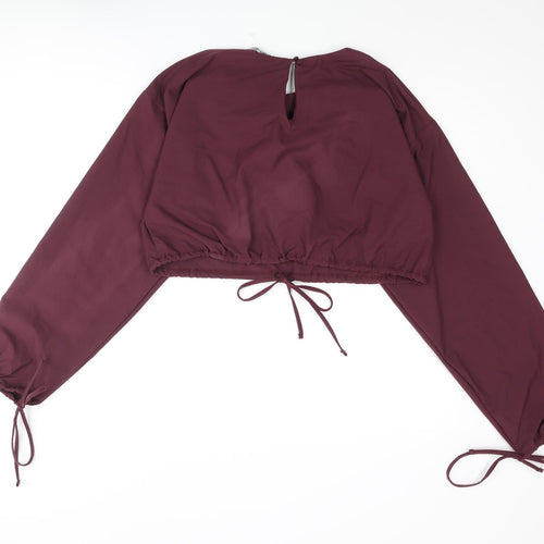 Zara Womens Purple Polyamide Cropped Blouse Size L Round Neck