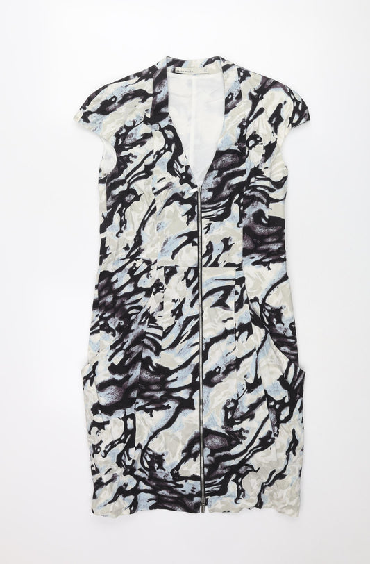 Karen Millen Womens Multicoloured Geometric Cotton Shift Size 12 V-Neck Zip