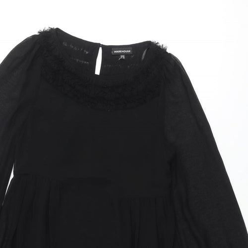 Warehouse Womens Black Polyester A-Line Size 10 Round Neck Button