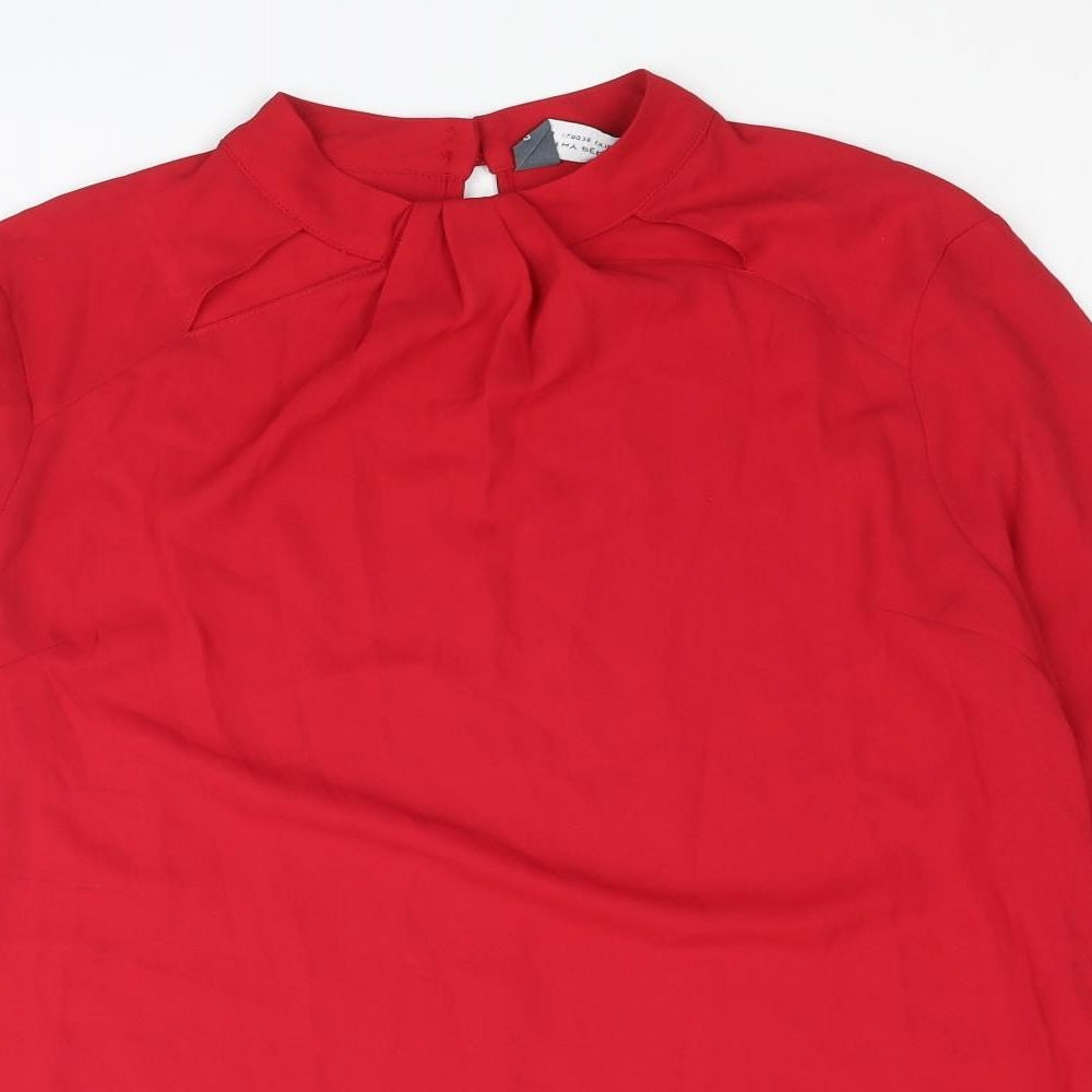 Dorothy Perkins Womens Red Polyester Basic Blouse Size 10 Round Neck