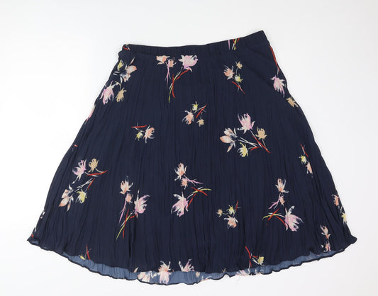 Classic Womens Blue Floral Polyester Swing Skirt Size 16