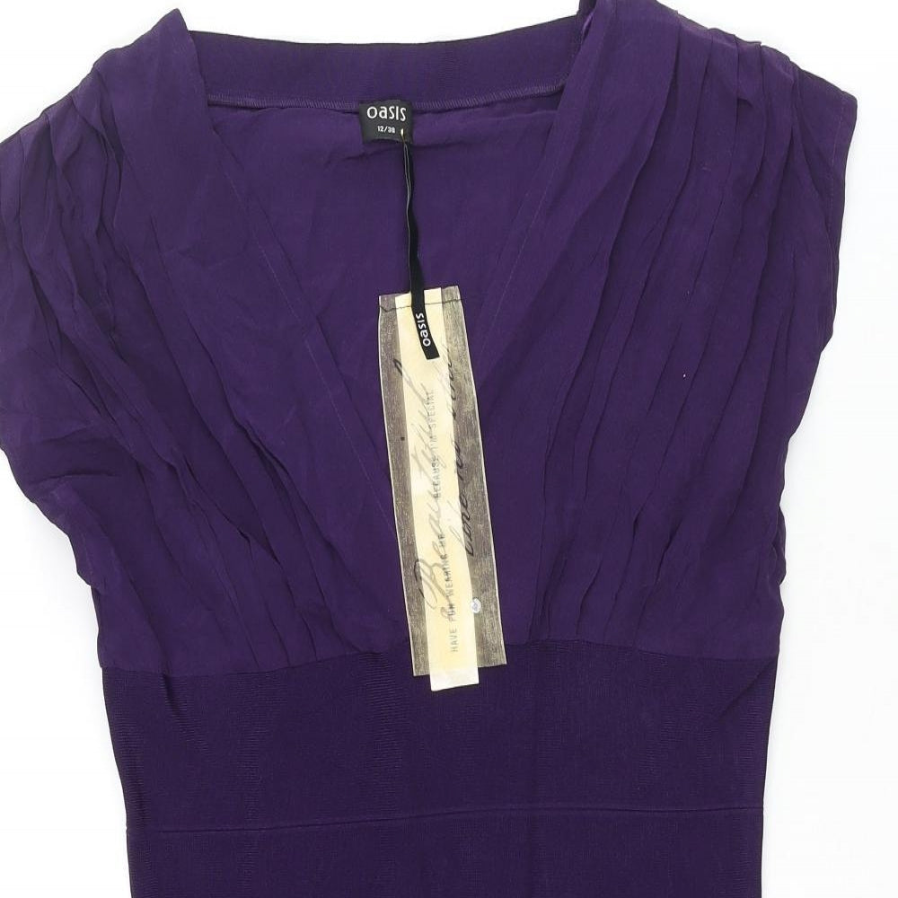 Oasis Womens Purple Viscose Bodycon Size 12 V-Neck Zip