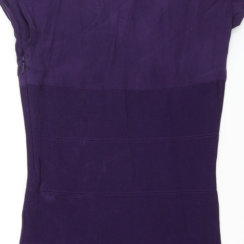 Oasis Womens Purple Viscose Bodycon Size 12 V-Neck Zip