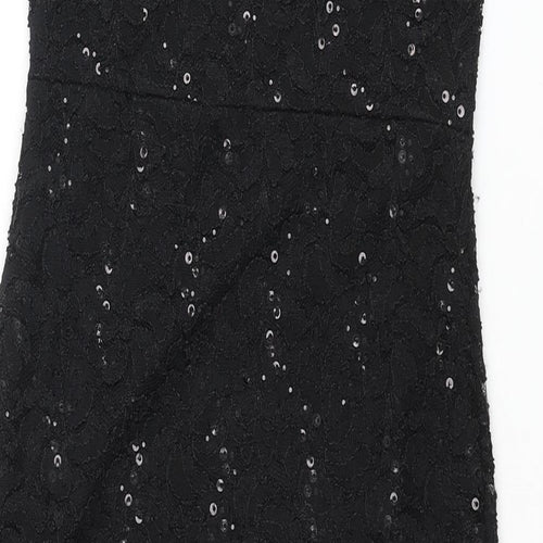 Quiz Womens Black Nylon Bodycon Size 8 Boat Neck Pullover - Lace