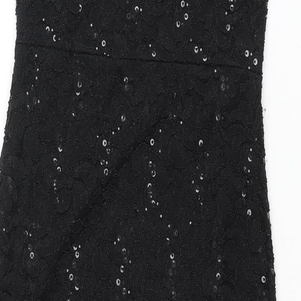 Quiz Womens Black Nylon Bodycon Size 8 Boat Neck Pullover - Lace