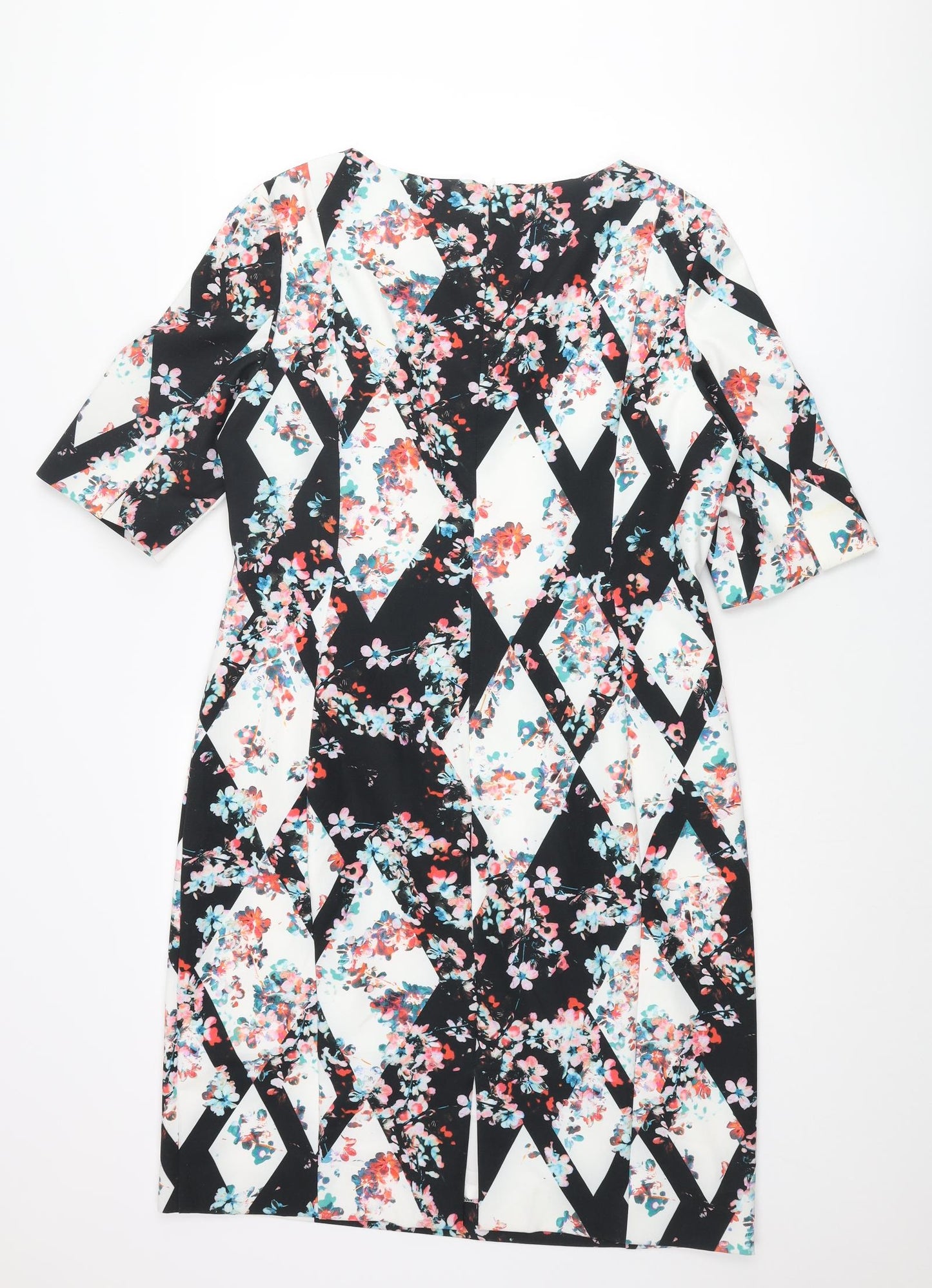 L.K. Bennett Womens Multicoloured Geometric Polyester Pencil Dress Size 18 Round Neck Zip - Floral