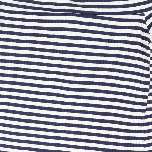 Warehouse Womens Blue Striped Viscose Basic T-Shirt Size 14 Off the Shoulder
