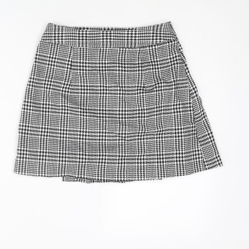 Topshop Womens Black Plaid Polyester Pleated Skirt Size 6 Button