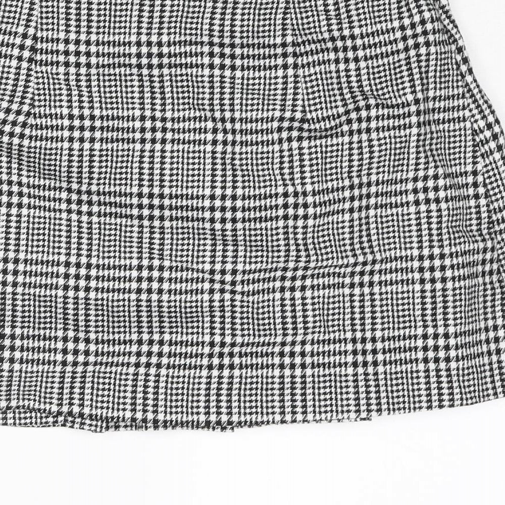 Topshop Womens Black Plaid Polyester Pleated Skirt Size 6 Button
