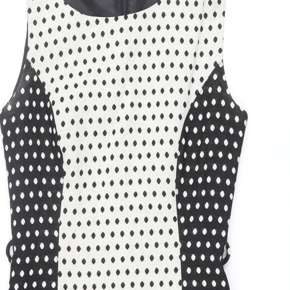 NEXT Womens Black Polka Dot Cotton Shift Size 10 Round Neck Zip