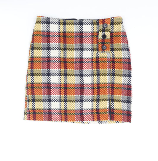 NEXT Womens Multicoloured Plaid Polyester A-Line Skirt Size 8 Zip