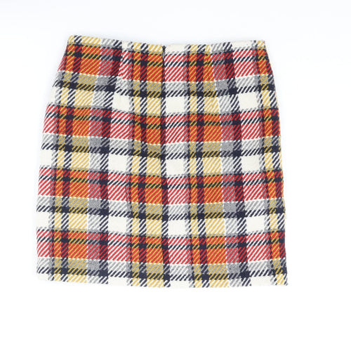 NEXT Womens Multicoloured Plaid Polyester A-Line Skirt Size 8 Zip