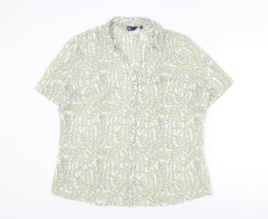 EWM Womens Green Geometric Polyester Basic Button-Up Size 18 Collared - Leaf Print