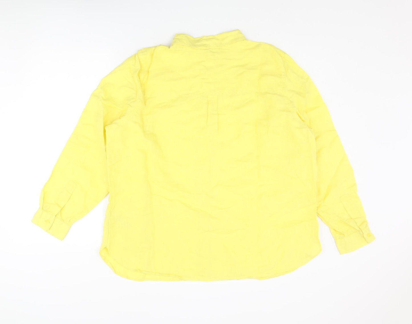 Marks and Spencer Womens Yellow Linen Basic Button-Up Size 20 Collared