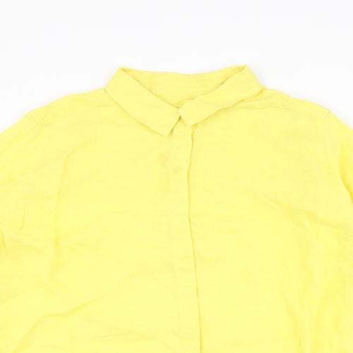 Marks and Spencer Womens Yellow Linen Basic Button-Up Size 20 Collared