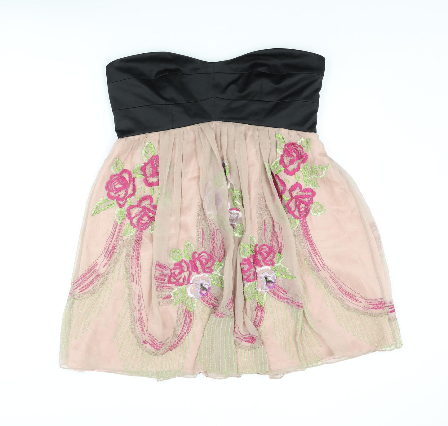 Karen Millen Womens Pink Silk A-Line Size 16 Sweetheart Zip - Tulle Flower Detail
