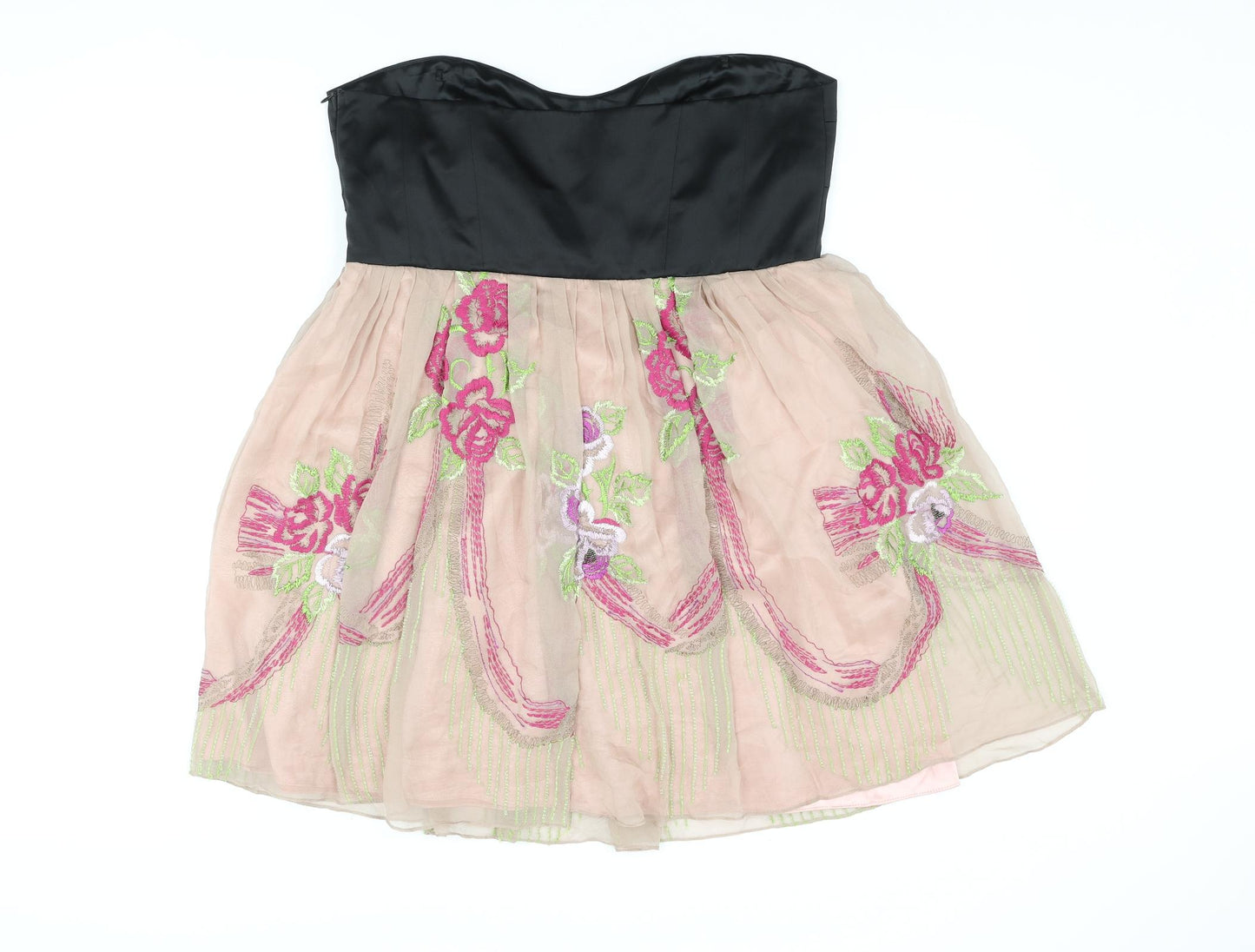 Karen Millen Womens Pink Silk A-Line Size 16 Sweetheart Zip - Tulle Flower Detail