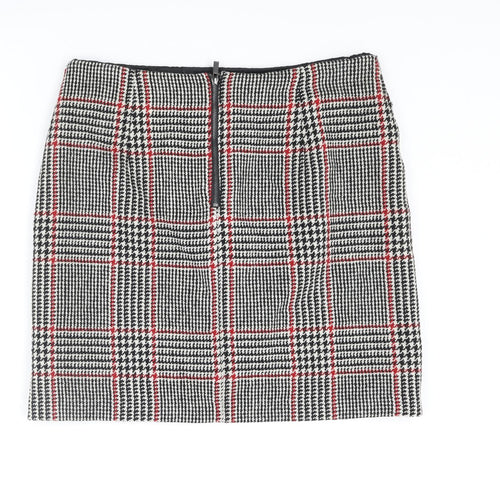 Marks and Spencer Womens Black Plaid Polyester A-Line Skirt Size 16 Zip