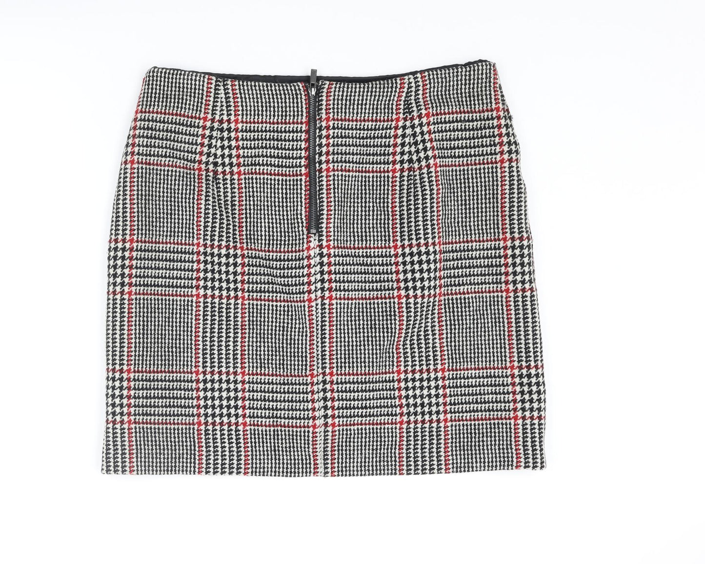 Marks and Spencer Womens Black Plaid Polyester A-Line Skirt Size 16 Zip