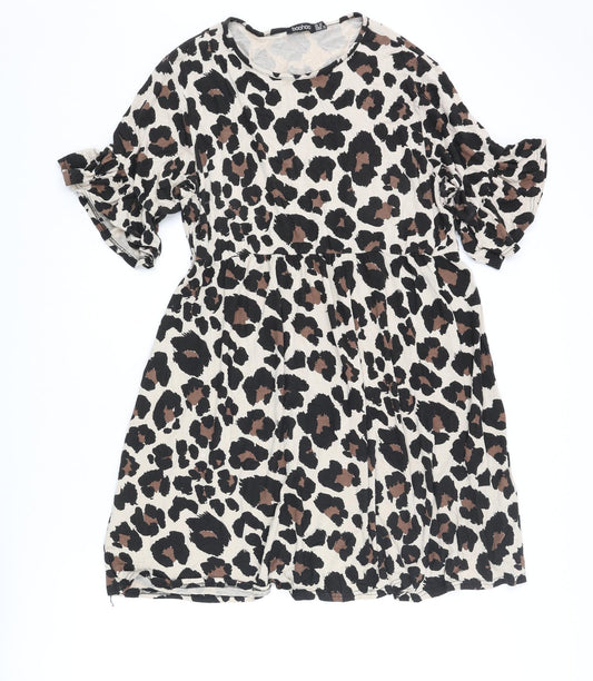 Boohoo Womens Beige Animal Print Viscose A-Line Size 20 Round Neck Pullover - Leopard Print