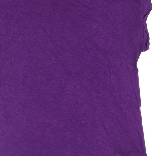 BHS Womens Purple Floral Viscose Basic T-Shirt Size 14 Round Neck