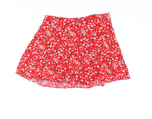 New Look Womens Red Floral Viscose Skater Skirt Size 12