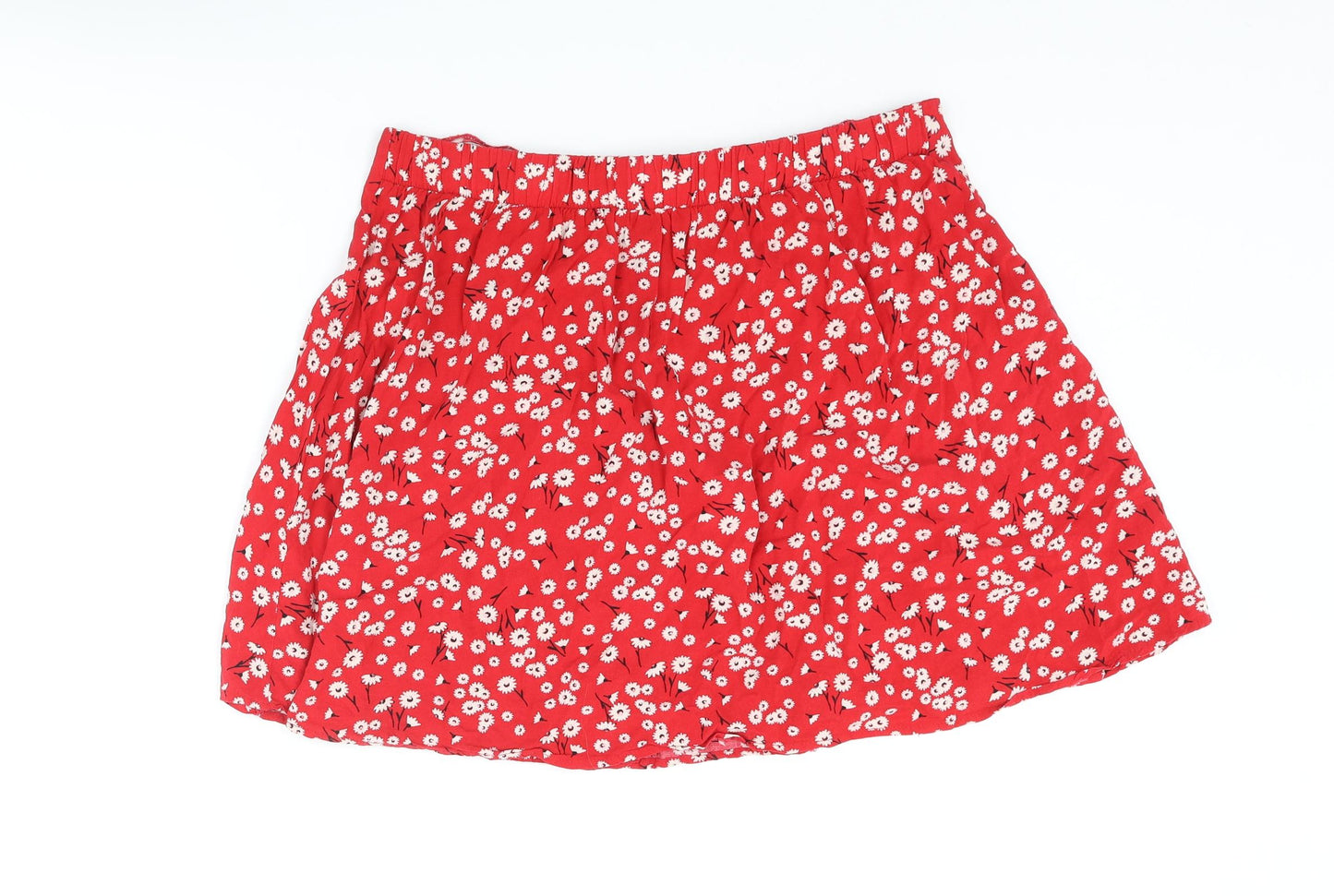 New Look Womens Red Floral Viscose Skater Skirt Size 12