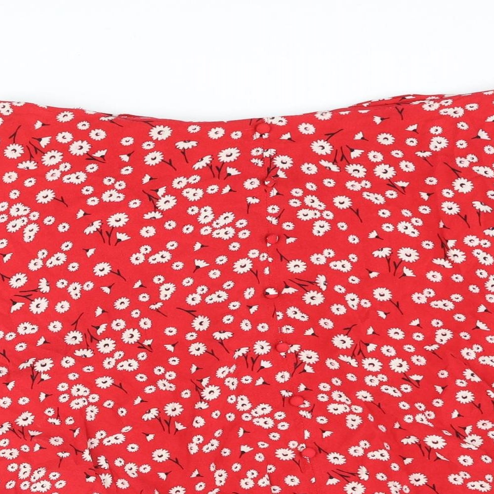 New Look Womens Red Floral Viscose Skater Skirt Size 12