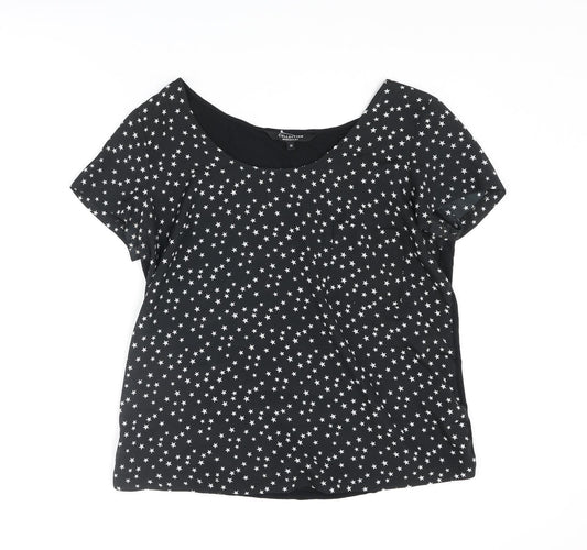 Debenhams Womens Black Geometric Polyester Basic T-Shirt Size 14 Round Neck - Star Pattern