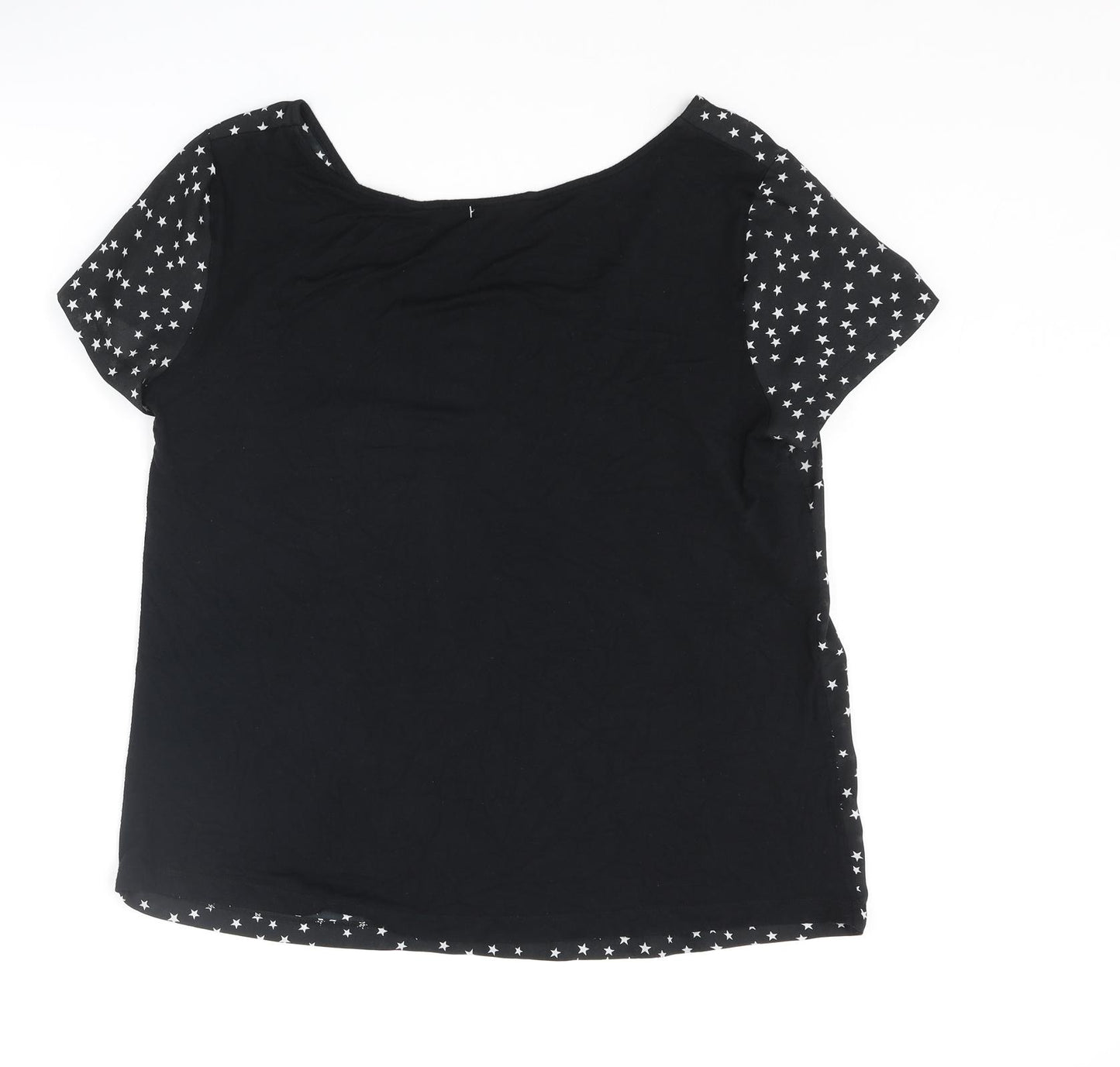 Debenhams Womens Black Geometric Polyester Basic T-Shirt Size 14 Round Neck - Star Pattern