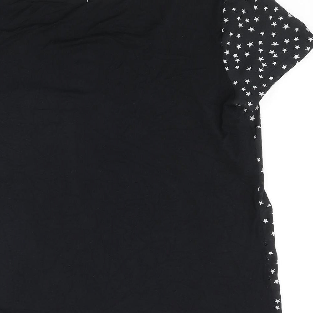 Debenhams Womens Black Geometric Polyester Basic T-Shirt Size 14 Round Neck - Star Pattern