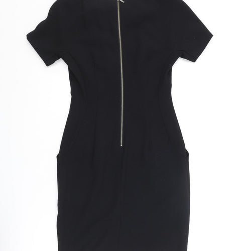 NEXT Womens Black Polyester Pencil Dress Size 6 Boat Neck Zip