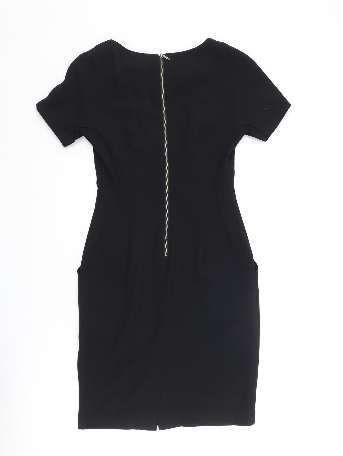 NEXT Womens Black Polyester Pencil Dress Size 6 Boat Neck Zip