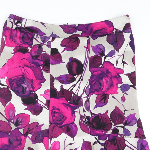 Per Una Womens Purple Floral Polyester Swing Skirt Size 12 Zip