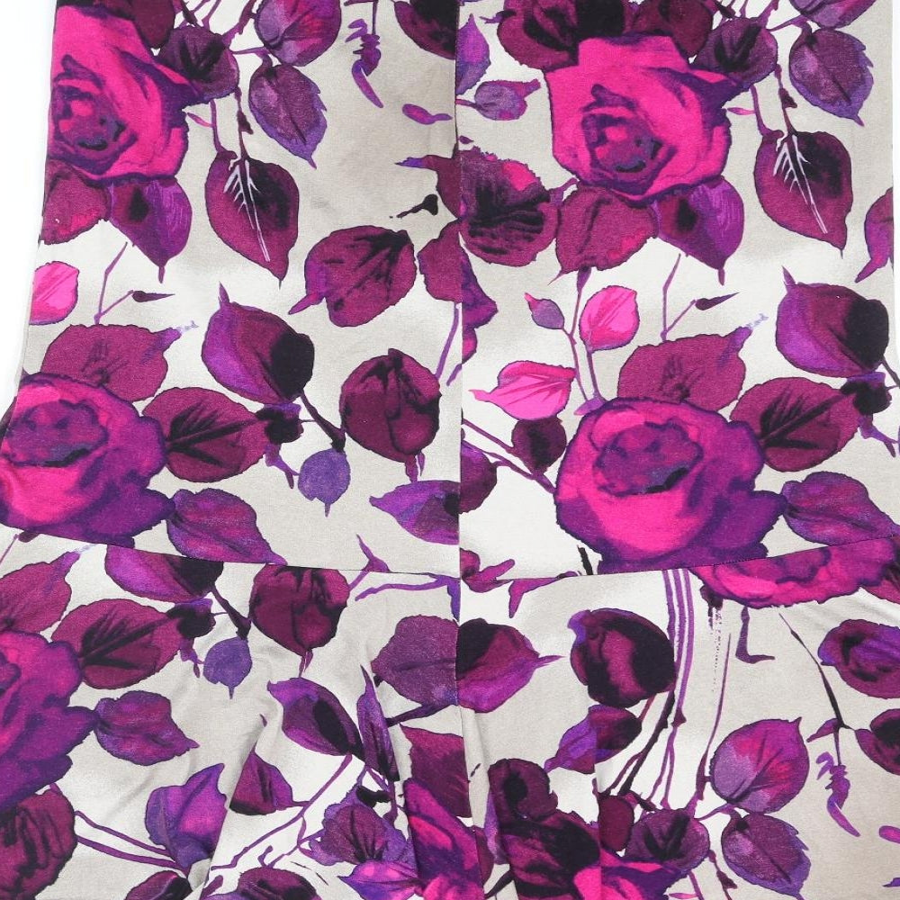 Per Una Womens Purple Floral Polyester Swing Skirt Size 12 Zip