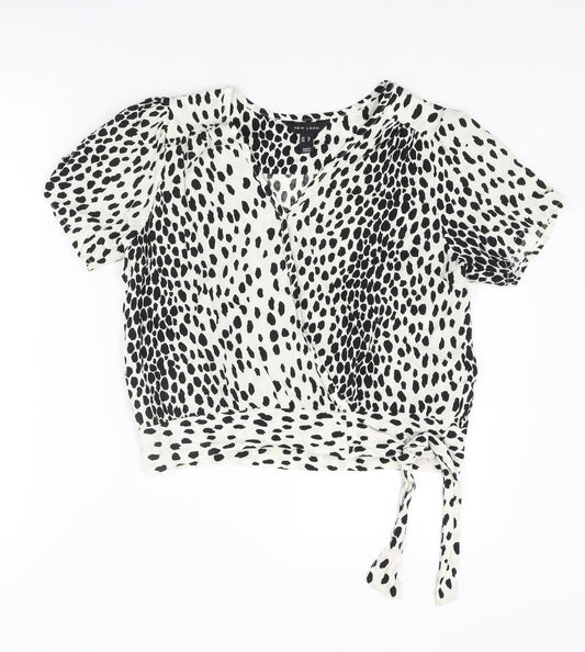 New Look Womens Ivory Animal Print Viscose Basic Blouse Size 10 V-Neck - Cheetah Print